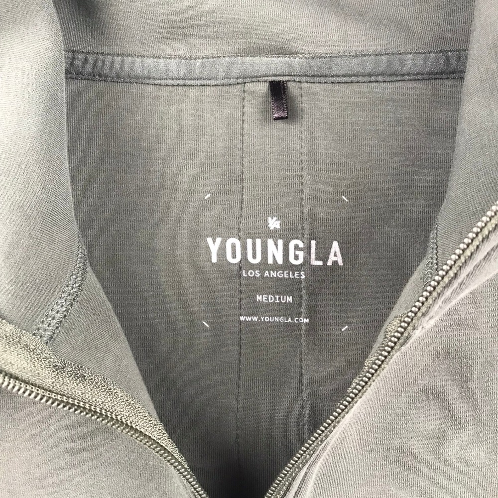 YoungLA Tux Track Jacket Mens M Sage Green Full Zip Mock Neck Activewear #541 - Picture 6 of 13